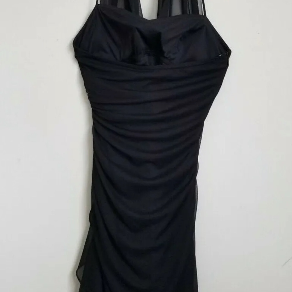 Blondie Nites Linda Bernell Dress Cocktail Halter Black Chiffon Rhinestone SZ 3 - Picture 4 of 6